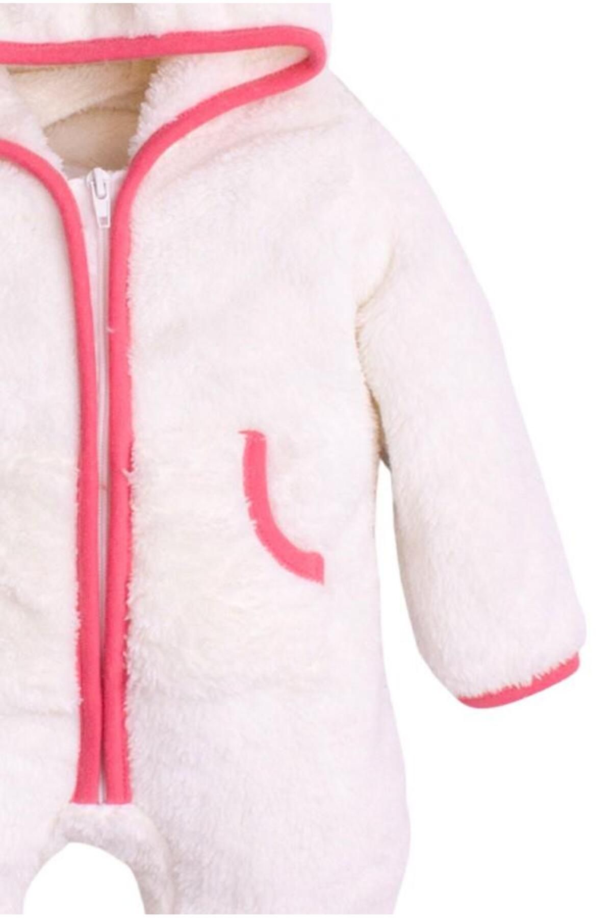 Kışlık Tatlı Peluş Pamuklu Cepli Kapüşonlu Bebek Çocuk Welsoft Tulum